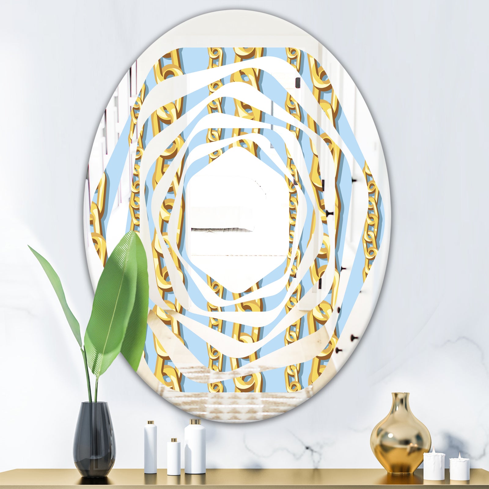 Gold Chain Pattern - Modern Round or Oval Wall Mirror - Whirl