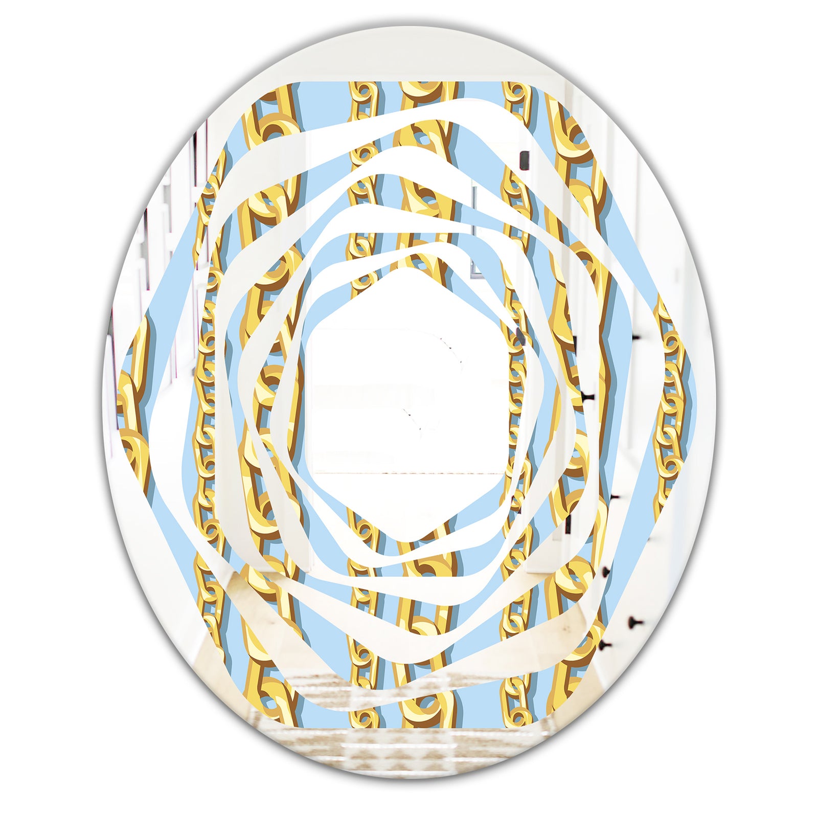 Gold Chain Pattern - Modern Round or Oval Wall Mirror - Whirl