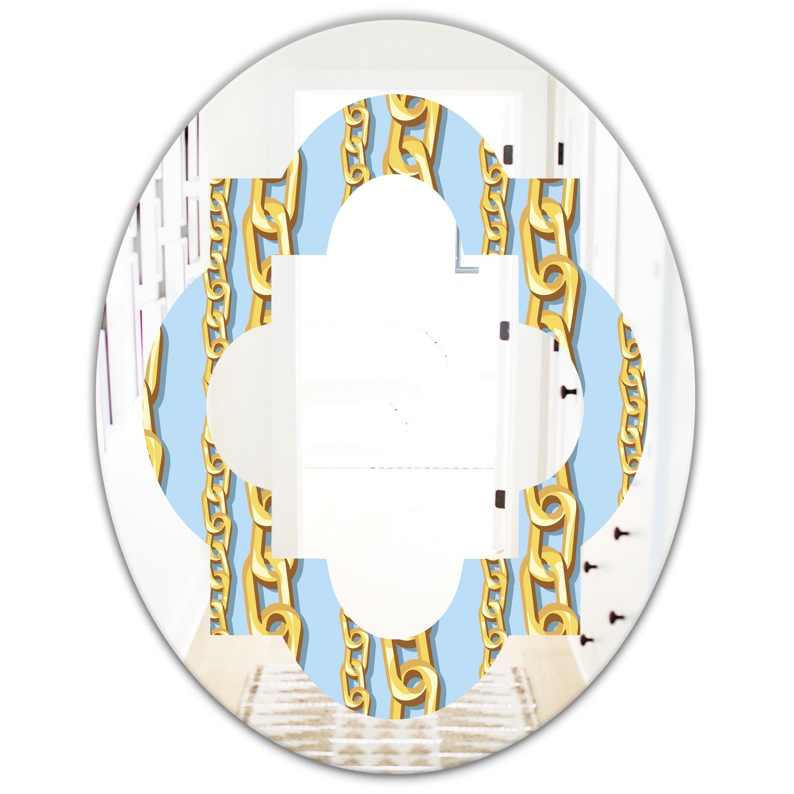 Gold Chain Pattern - Modern Round or Oval Wall Mirror - Quatrefoil