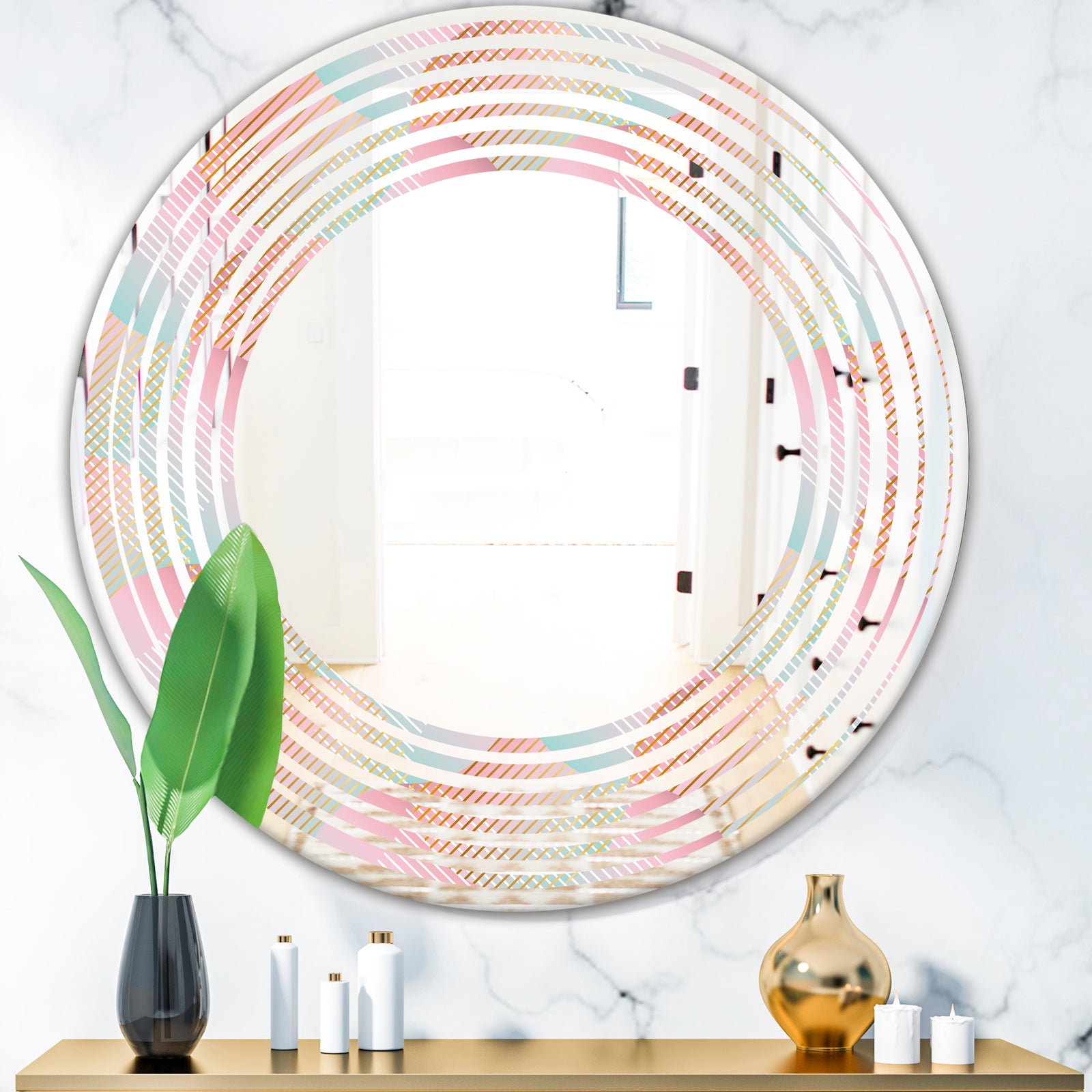 Abstract Design Retro Pattern VII - Modern Round or Oval Wall Mirror - Wave