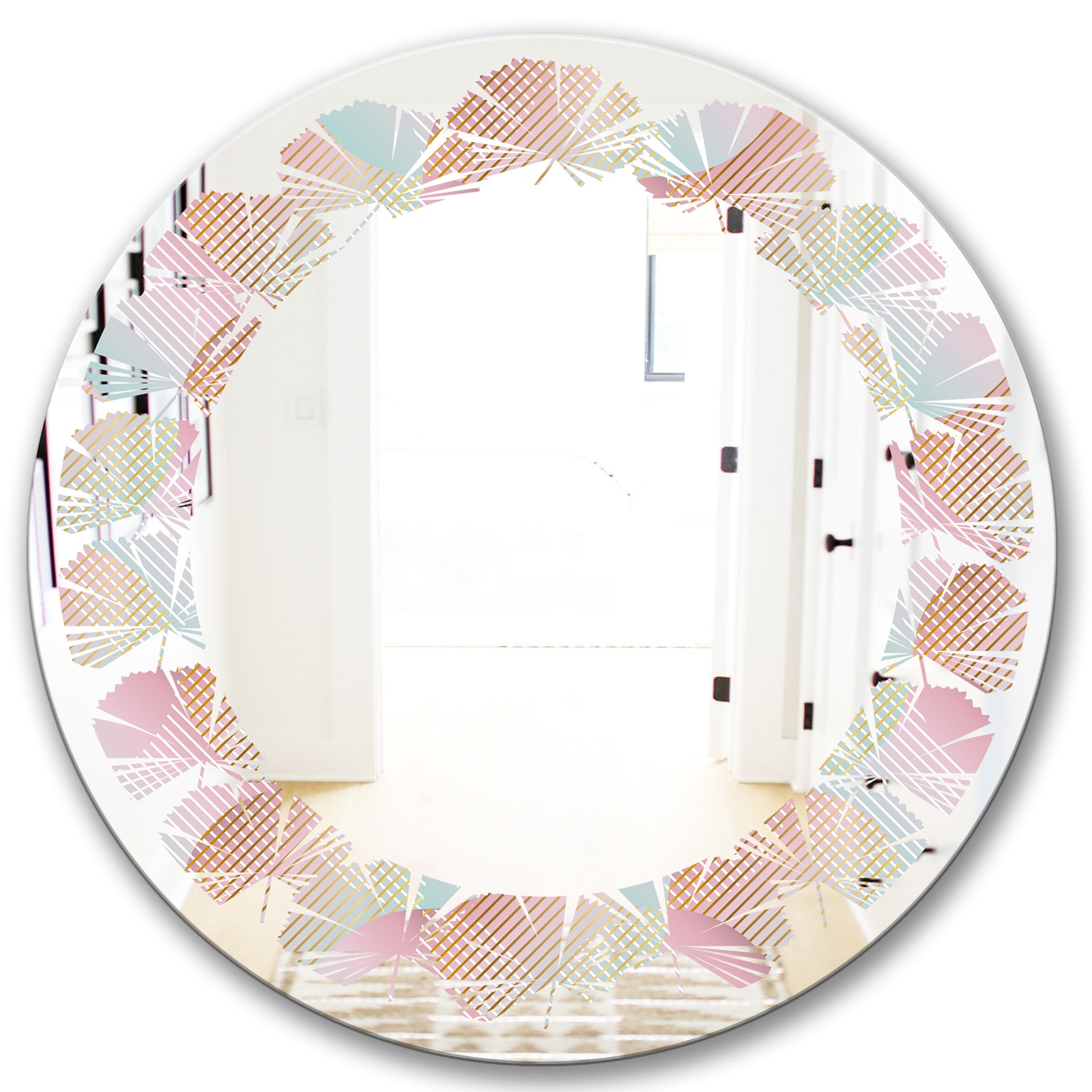 Abstract Design Retro Pattern VII - Modern Round or Oval Wall Mirror - Leaves