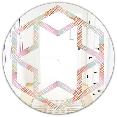 Abstract Design Retro Pattern VII - Modern Round or Oval Wall Mirror - Hexagon Star
