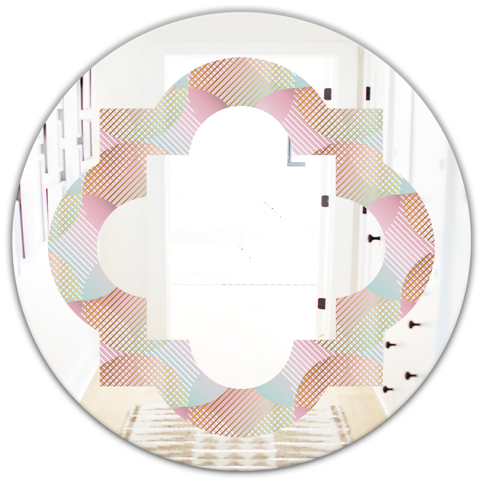 Abstract Design Retro Pattern VII - Modern Round or Oval Wall Mirror - Quatrefoil