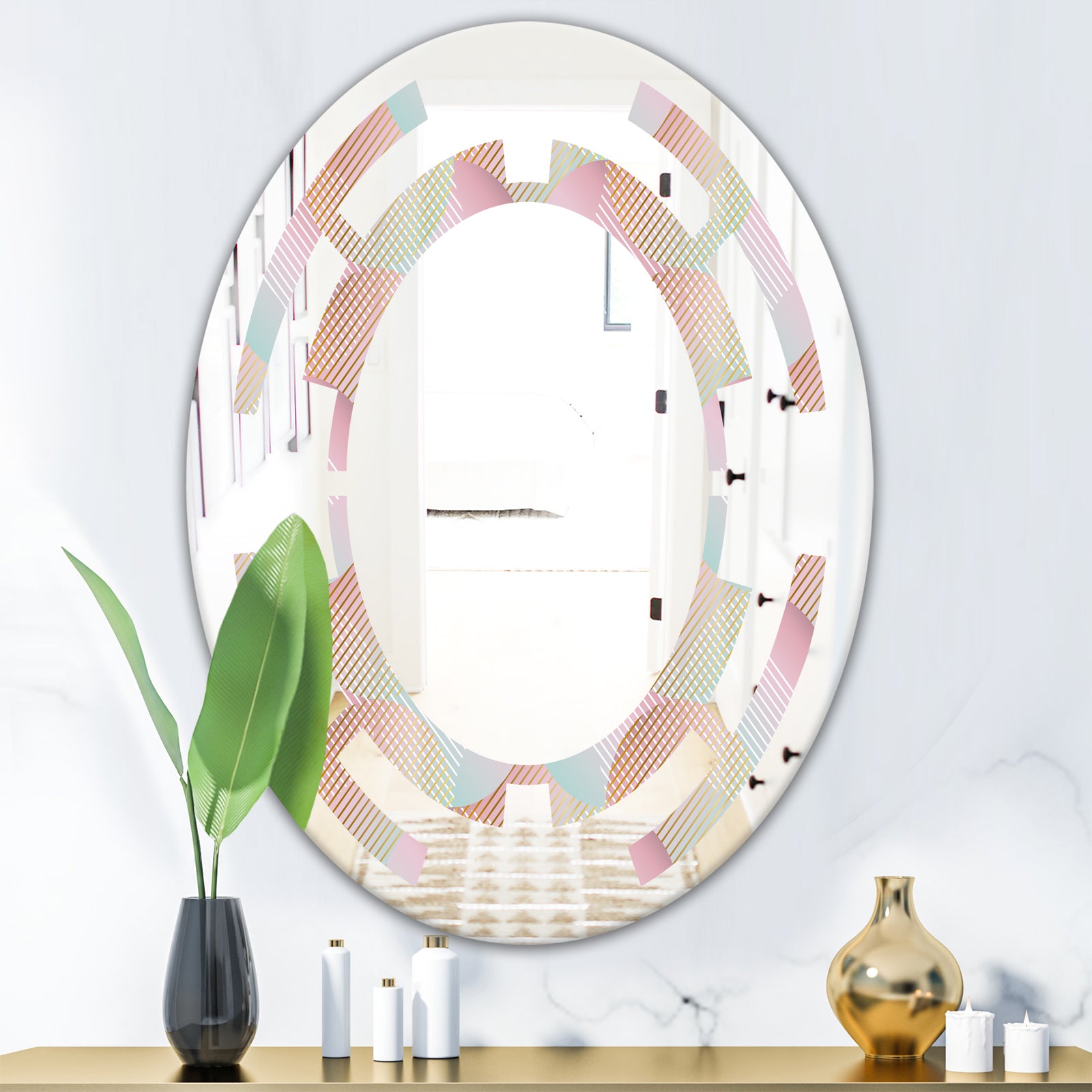 Abstract Design Retro Pattern VII - Modern Round or Oval Wall Mirror - Space