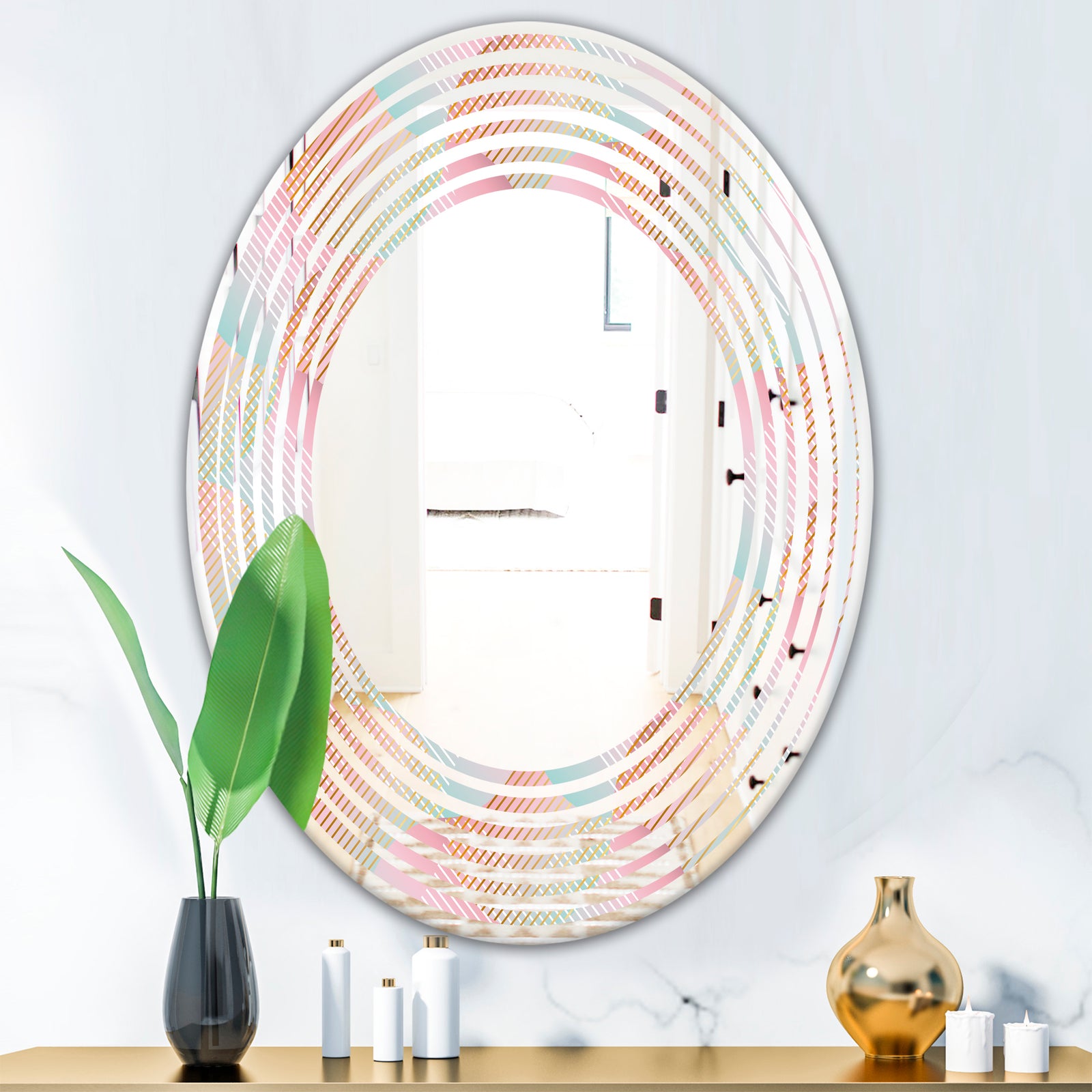 Abstract Design Retro Pattern VII - Modern Round or Oval Wall Mirror - Wave