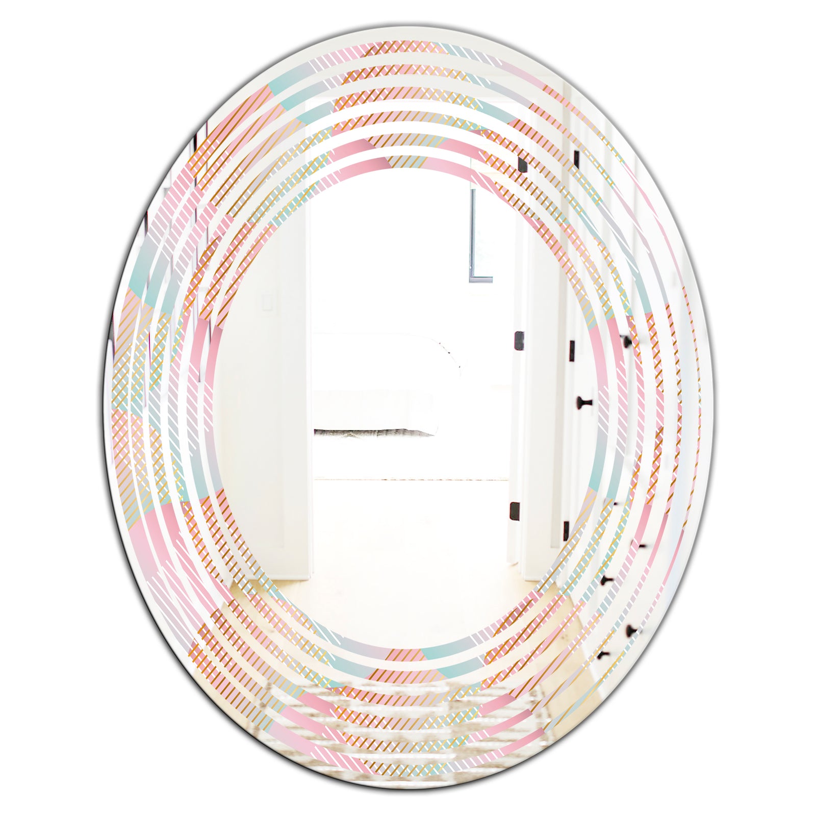 Abstract Design Retro Pattern VII - Modern Round or Oval Wall Mirror - Wave