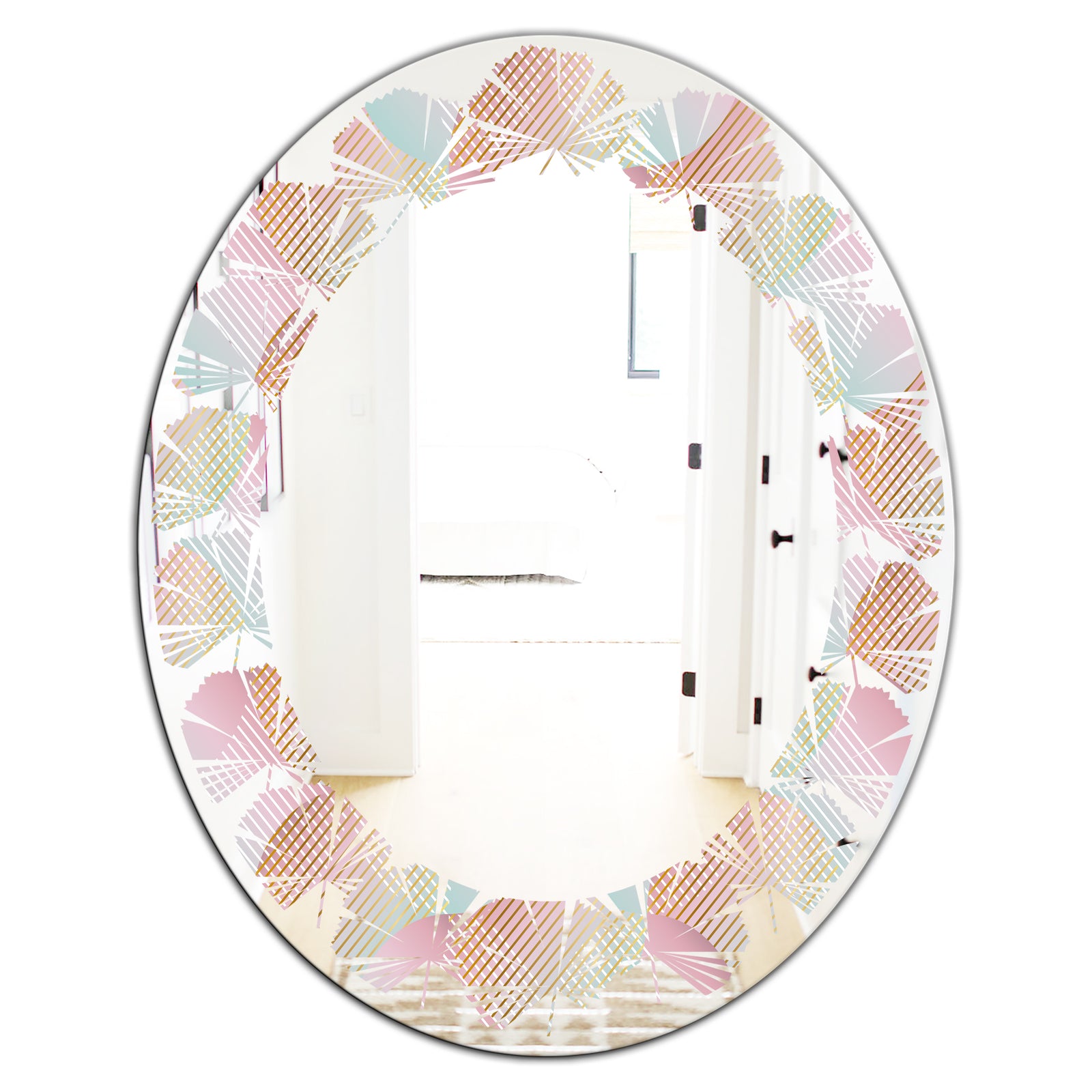 Abstract Design Retro Pattern VII - Modern Round or Oval Wall Mirror - Leaves