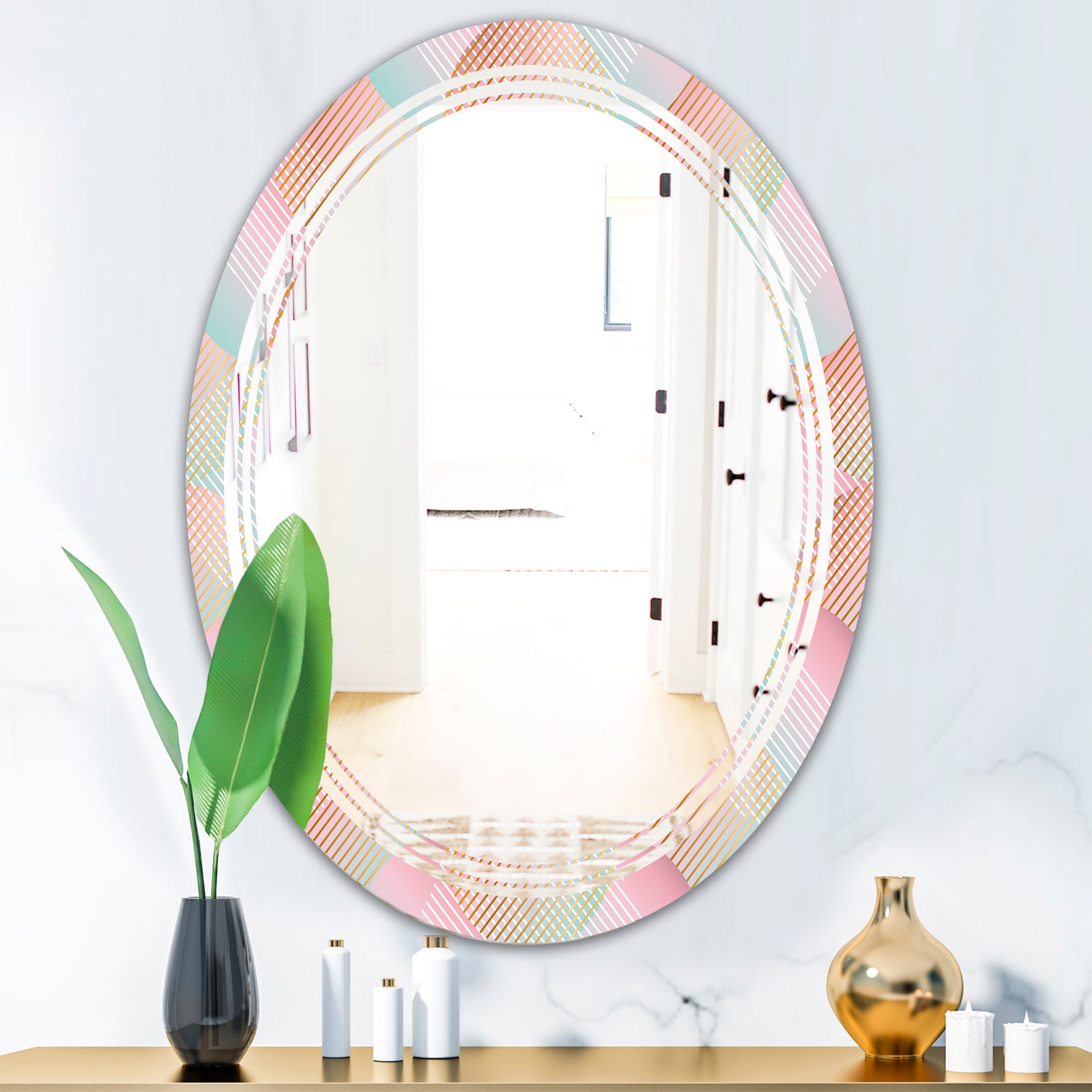 Abstract Design Retro Pattern VII - Modern Round or Oval Wall Mirror - Triple C