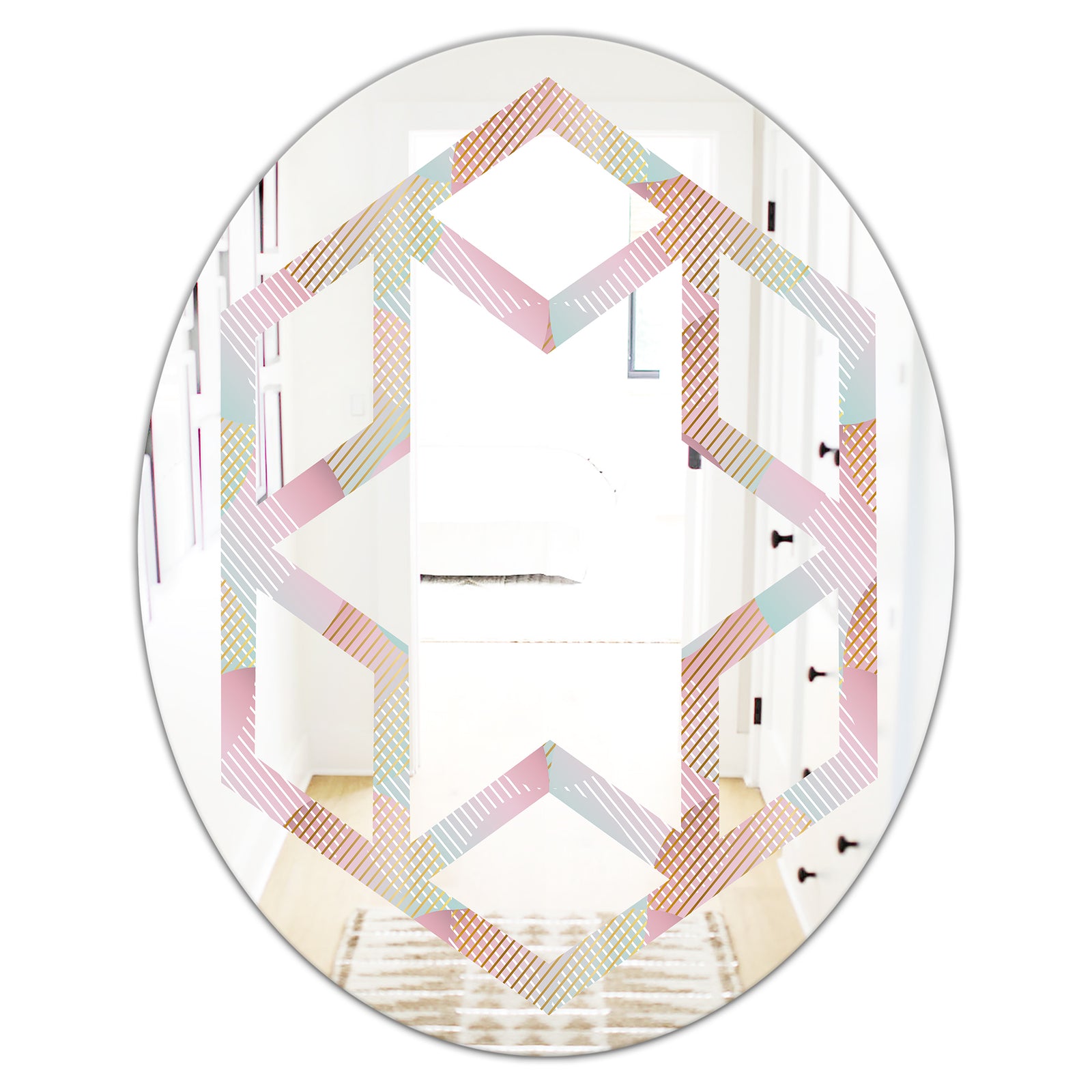 Abstract Design Retro Pattern VII - Modern Round or Oval Wall Mirror - Hexagon Star
