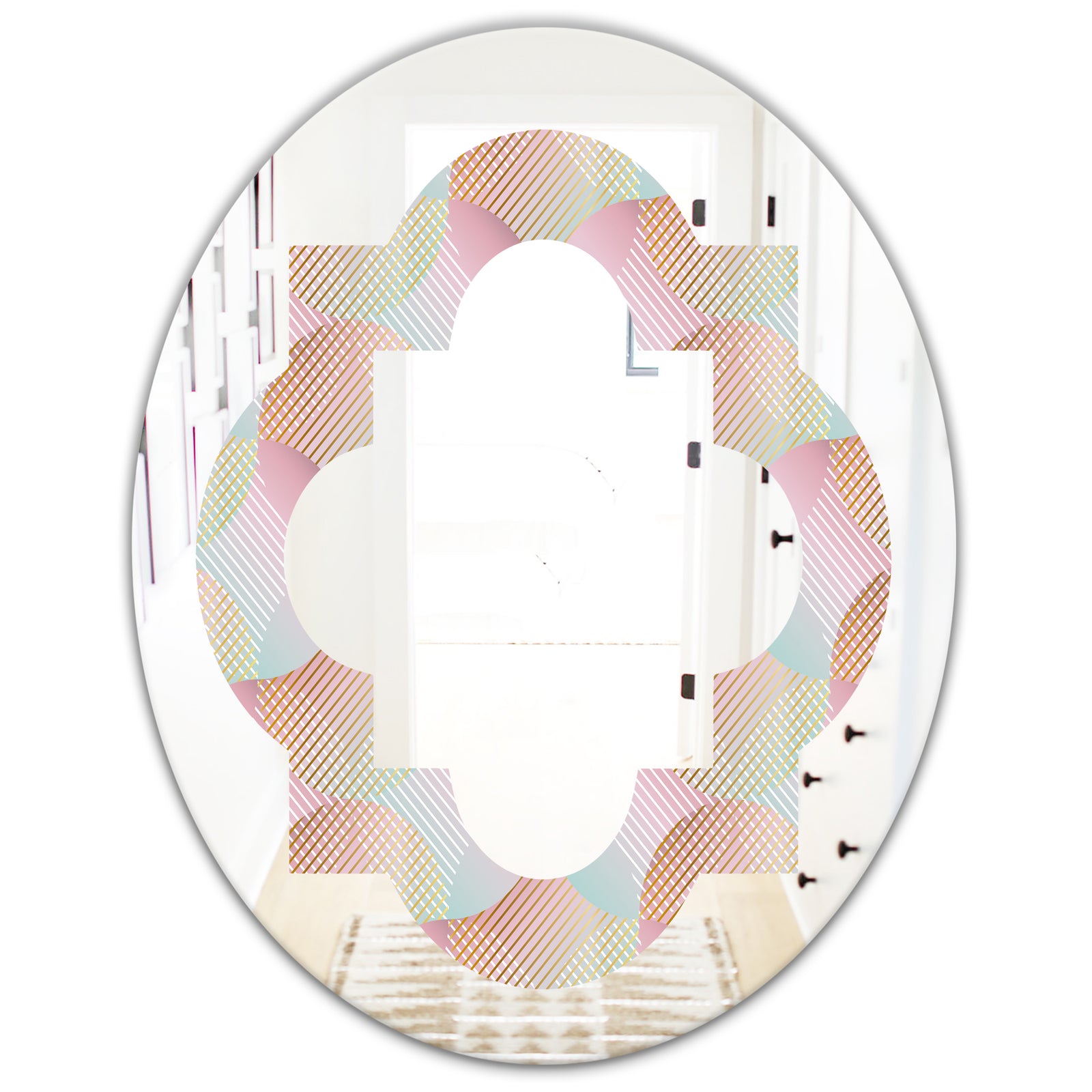 Abstract Design Retro Pattern VII - Modern Round or Oval Wall Mirror - Quatrefoil