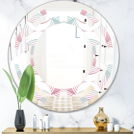 Retro Geometrical Abstract Pattern I - Modern Round or Oval Wall Mirror - Space
