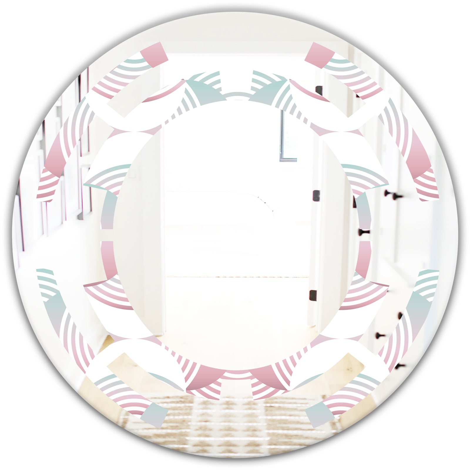 Retro Geometrical Abstract Pattern I - Modern Round or Oval Wall Mirror - Space