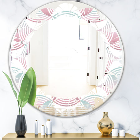 Retro Geometrical Abstract Pattern I - Modern Round or Oval Wall Mirror - Leaves