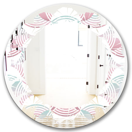 Retro Geometrical Abstract Pattern I - Modern Round or Oval Wall Mirror - Leaves