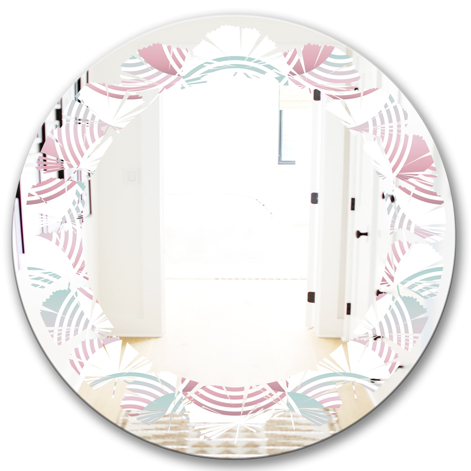 Retro Geometrical Abstract Pattern I - Modern Round or Oval Wall Mirror - Leaves