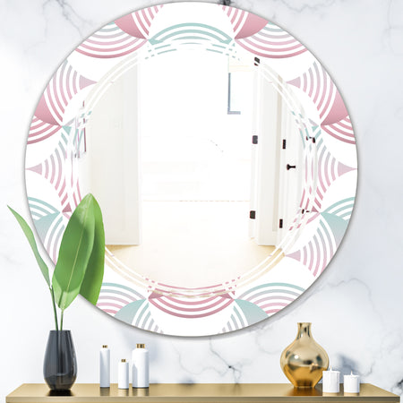 Retro Geometrical Abstract Pattern I - Modern Round or Oval Wall Mirror - Triple C