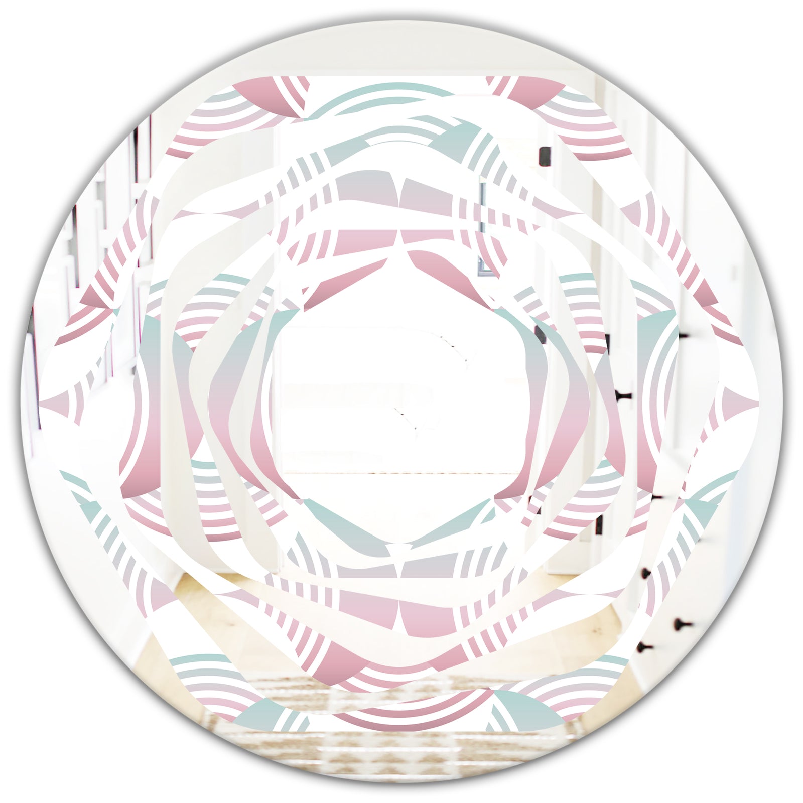 Retro Geometrical Abstract Pattern I - Modern Round or Oval Wall Mirror - Whirl