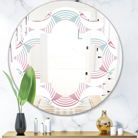 Retro Geometrical Abstract Pattern I - Modern Round or Oval Wall Mirror - Quatrefoil