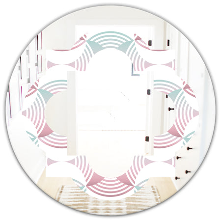 Retro Geometrical Abstract Pattern I - Modern Round or Oval Wall Mirror - Quatrefoil
