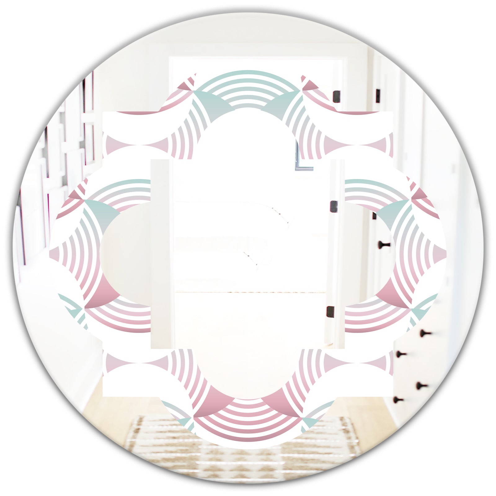 Retro Geometrical Abstract Pattern I - Modern Round or Oval Wall Mirror - Quatrefoil