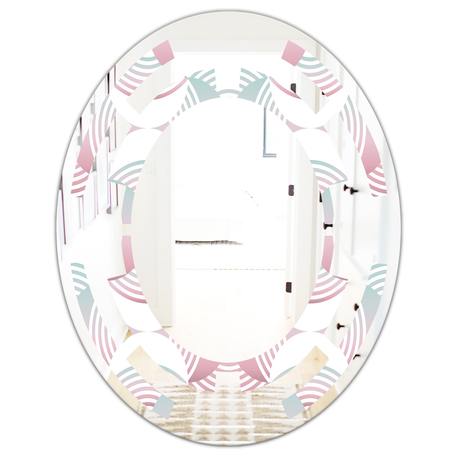 Retro Geometrical Abstract Pattern I - Modern Round or Oval Wall Mirror - Space