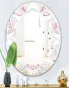 Retro Geometrical Abstract Pattern I - Modern Round or Oval Wall Mirror - Leaves