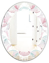Retro Geometrical Abstract Pattern I - Modern Round or Oval Wall Mirror - Leaves
