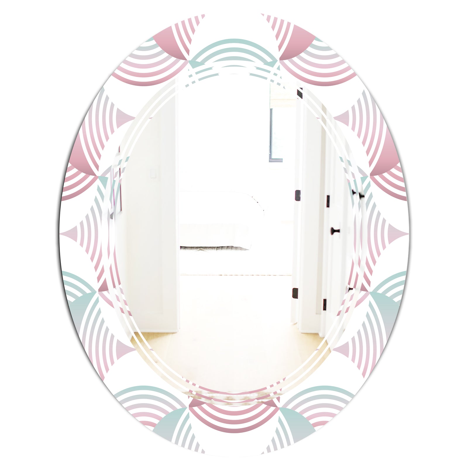 Retro Geometrical Abstract Pattern I - Modern Round or Oval Wall Mirror - Triple C