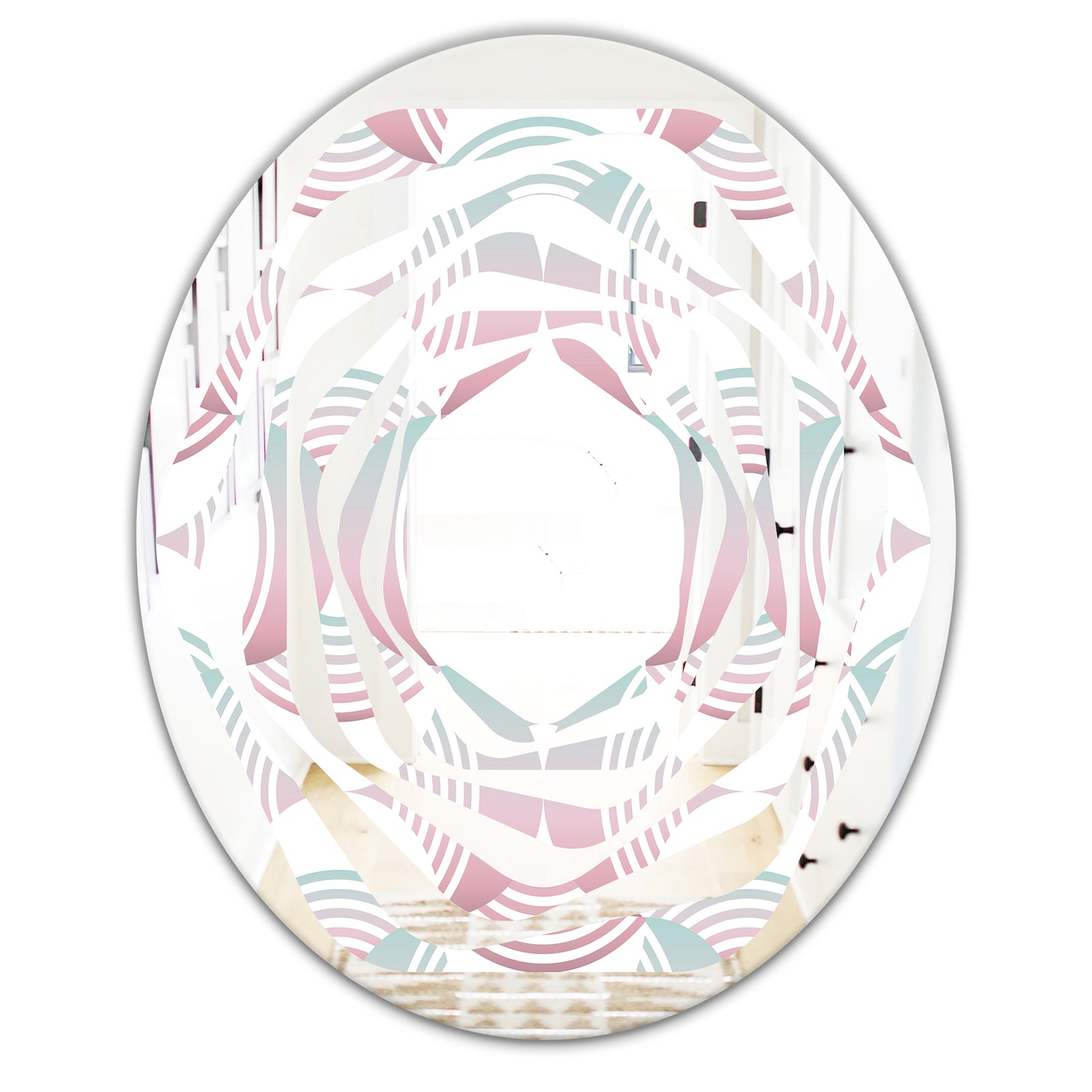 Retro Geometrical Abstract Pattern I - Modern Round or Oval Wall Mirror - Whirl