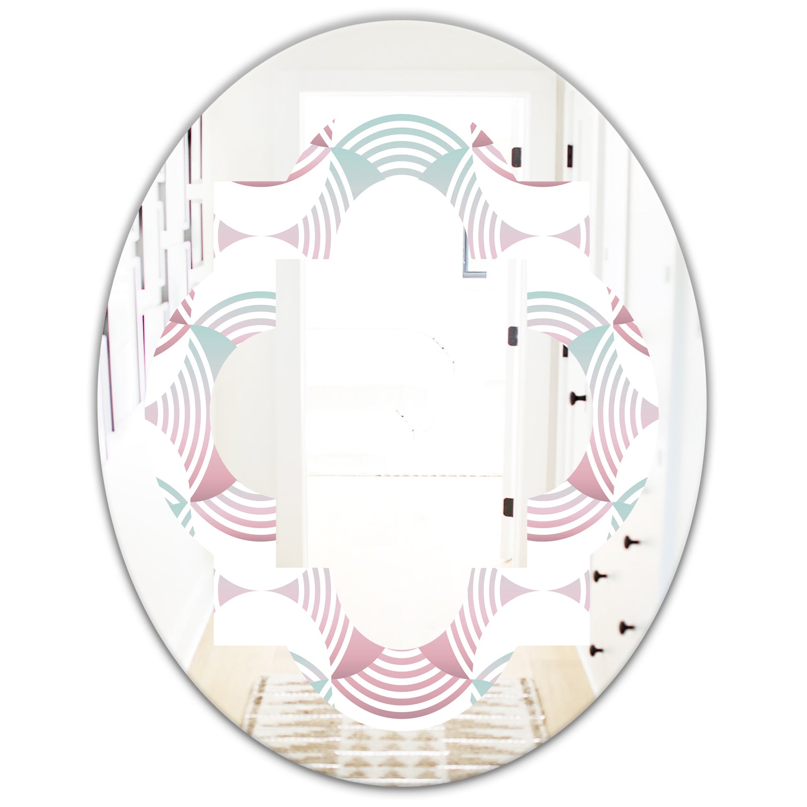 Retro Geometrical Abstract Pattern I - Modern Round or Oval Wall Mirror - Quatrefoil