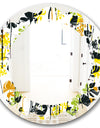 Summer meadow pattern, black silhouettes - Modern Round or Oval Wall Mirror - Leaves