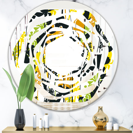 Summer meadow pattern, black silhouettes - Modern Round or Oval Wall Mirror - Whirl
