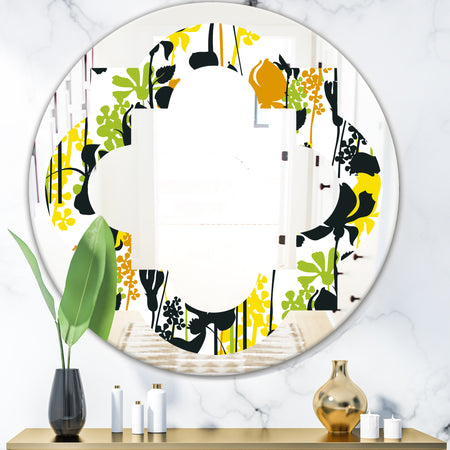Summer meadow pattern, black silhouettes - Modern Round or Oval Wall Mirror - Quatrefoil