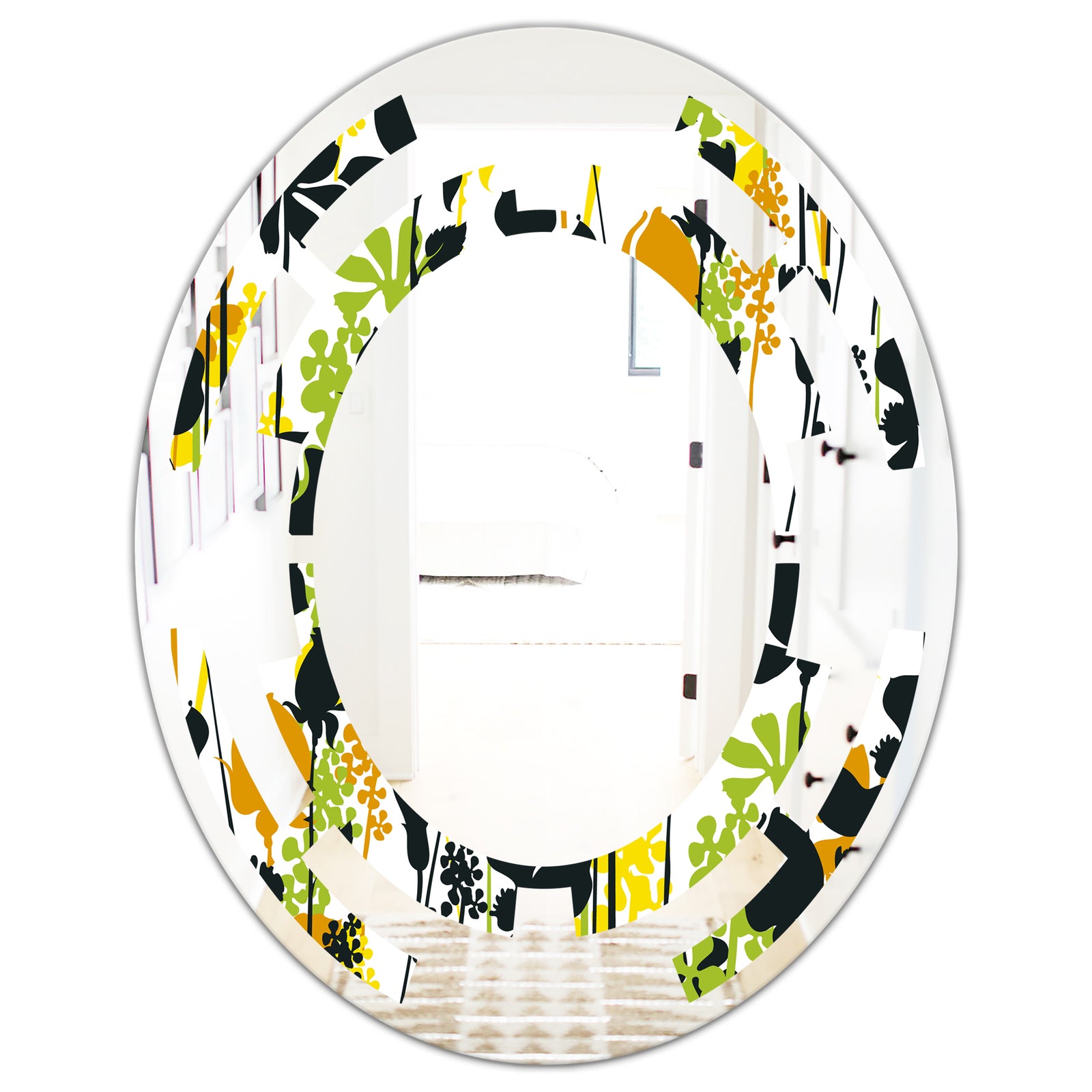 Summer meadow pattern, black silhouettes - Modern Round or Oval Wall Mirror - Space