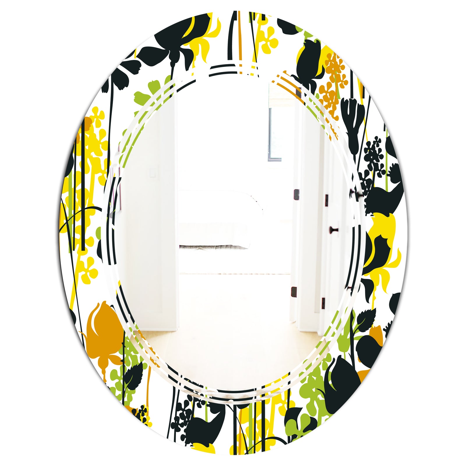 Summer meadow pattern, black silhouettes - Modern Round or Oval Wall Mirror - Triple C