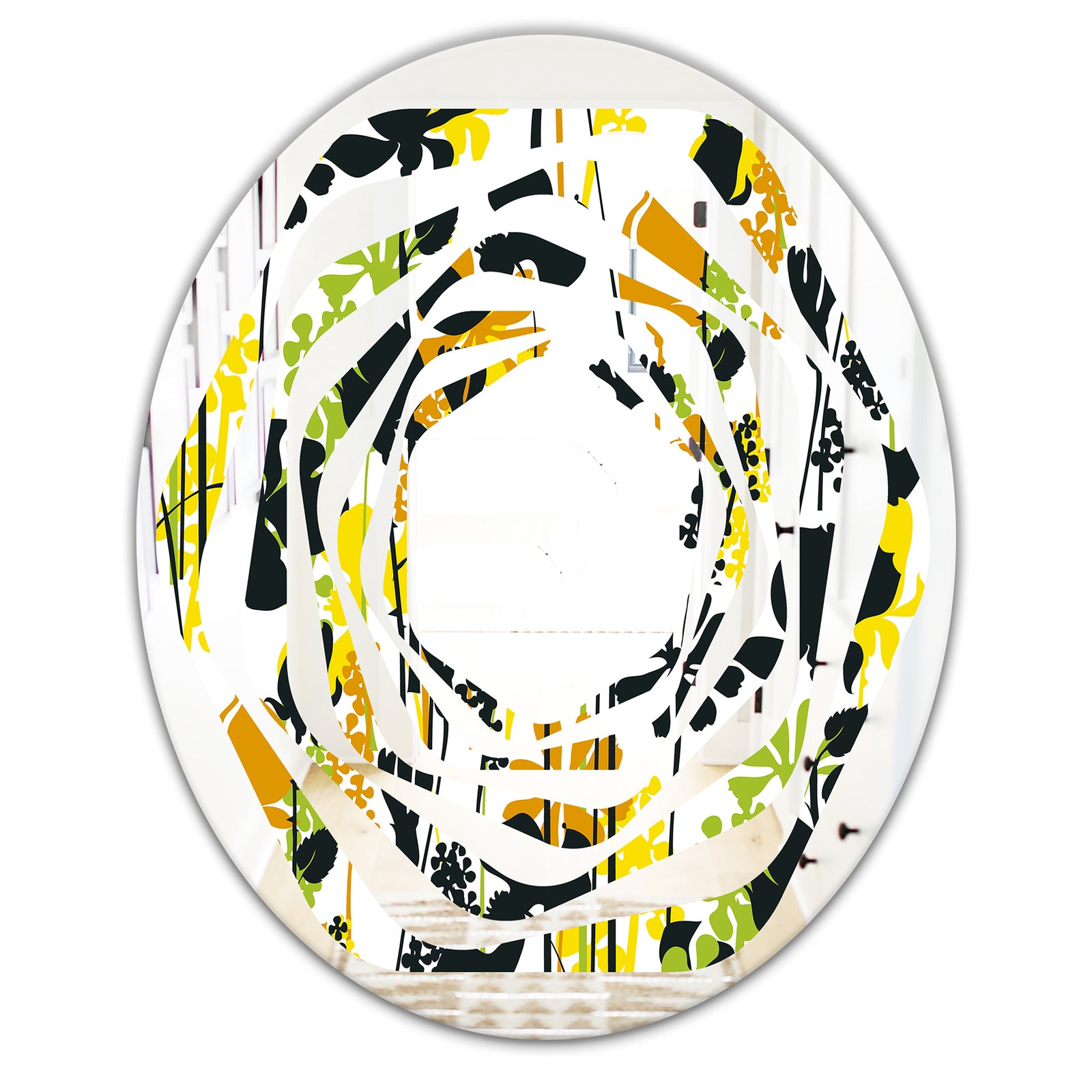Summer meadow pattern, black silhouettes - Modern Round or Oval Wall Mirror - Whirl
