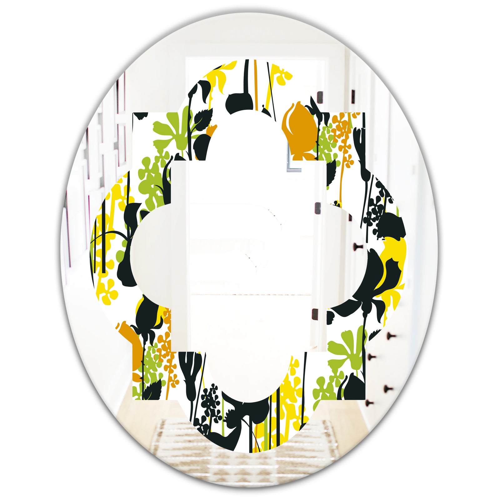 Summer meadow pattern, black silhouettes - Modern Round or Oval Wall Mirror - Quatrefoil