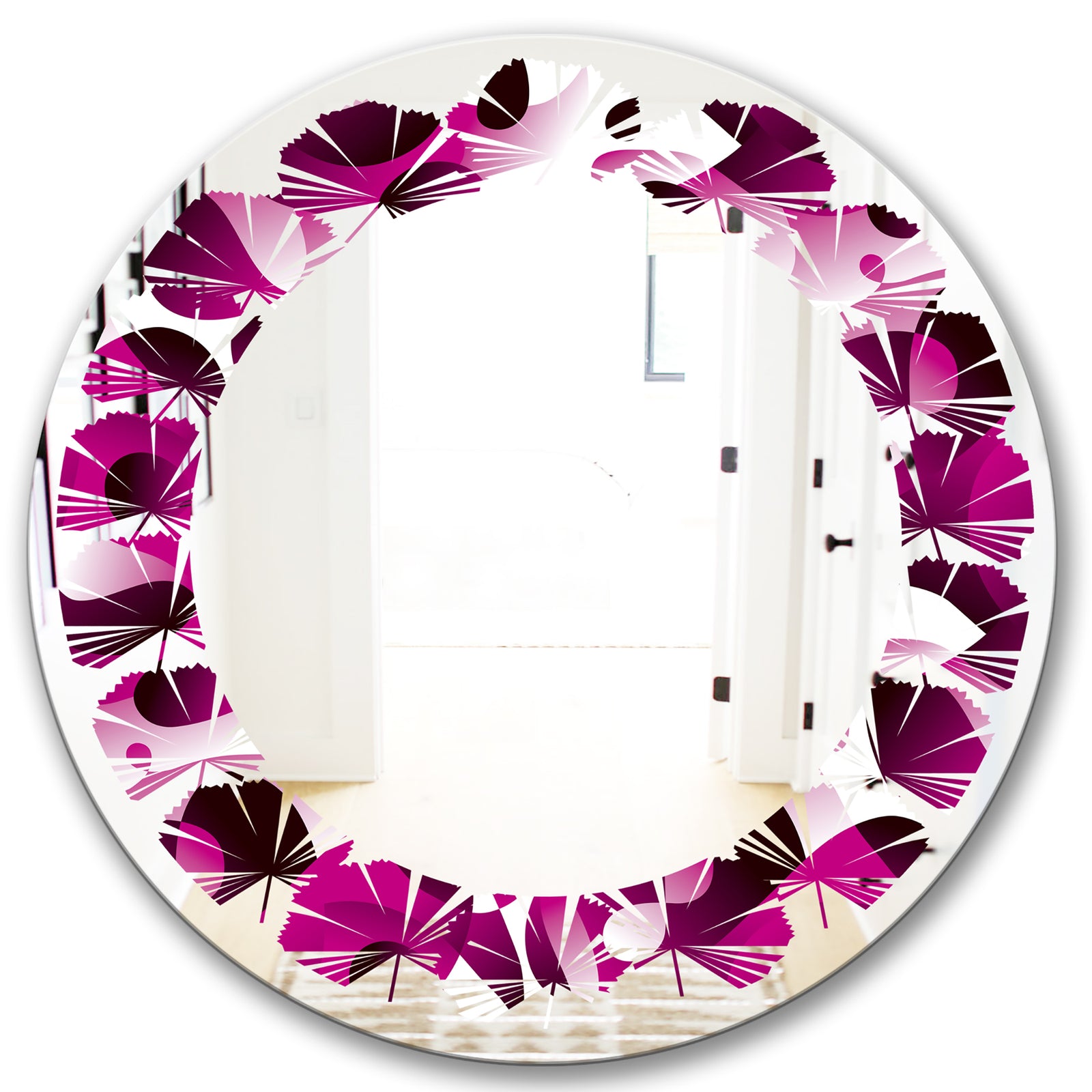 Abstract Design Retro Pattern VI - Cottage Round or Oval Wall Mirror - Leaves