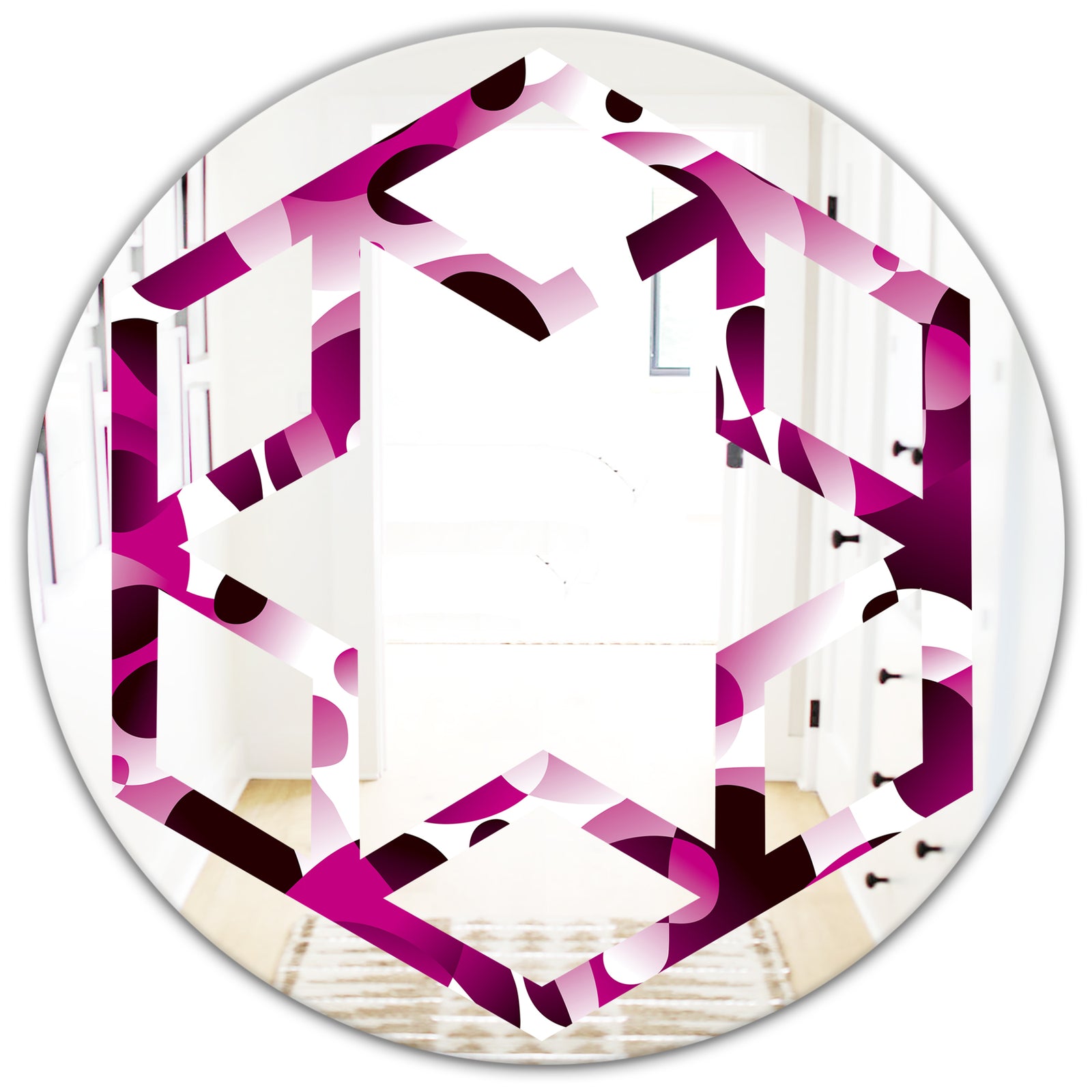 Abstract Design Retro Pattern VI - Cottage Round or Oval Wall Mirror - Hexagon Star