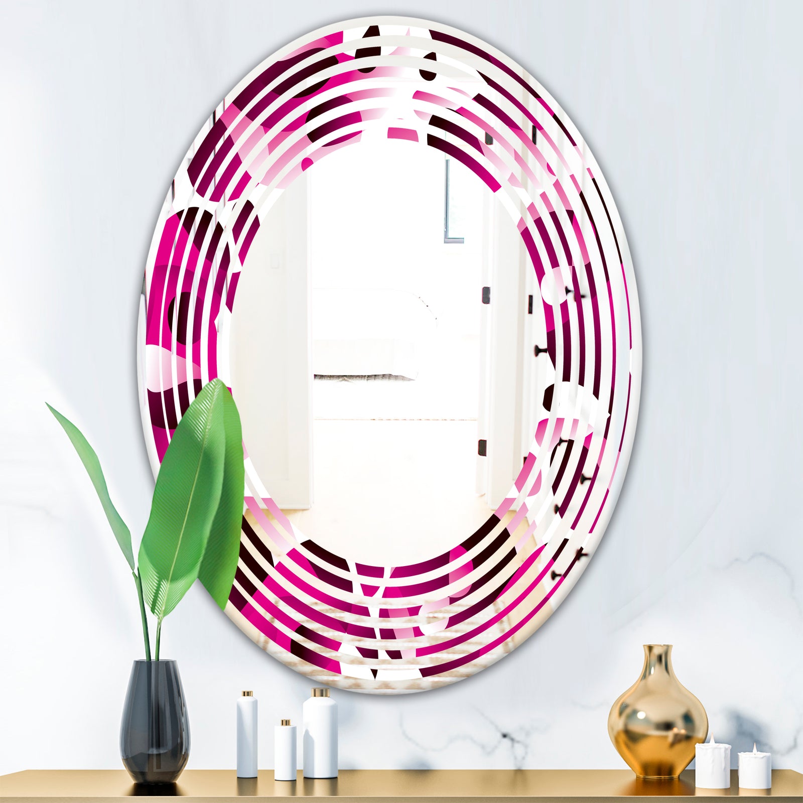 Abstract Design Retro Pattern VI - Cottage Round or Oval Wall Mirror - Wave