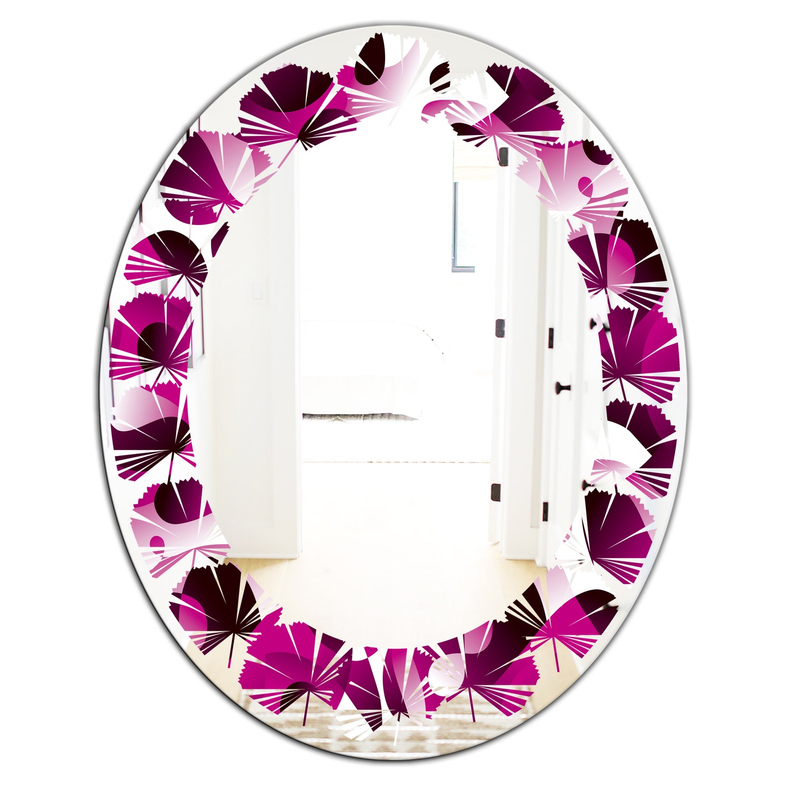 Abstract Design Retro Pattern VI - Cottage Round or Oval Wall Mirror - Leaves