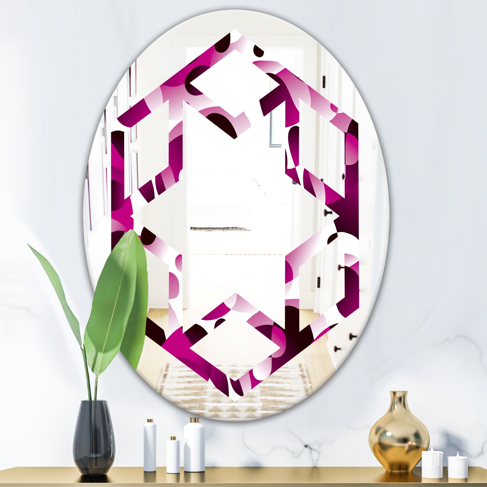 Abstract Design Retro Pattern VI - Cottage Round or Oval Wall Mirror - Hexagon Star