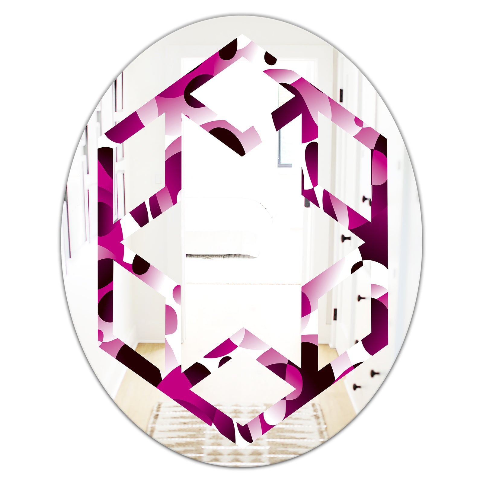Abstract Design Retro Pattern VI - Cottage Round or Oval Wall Mirror - Hexagon Star