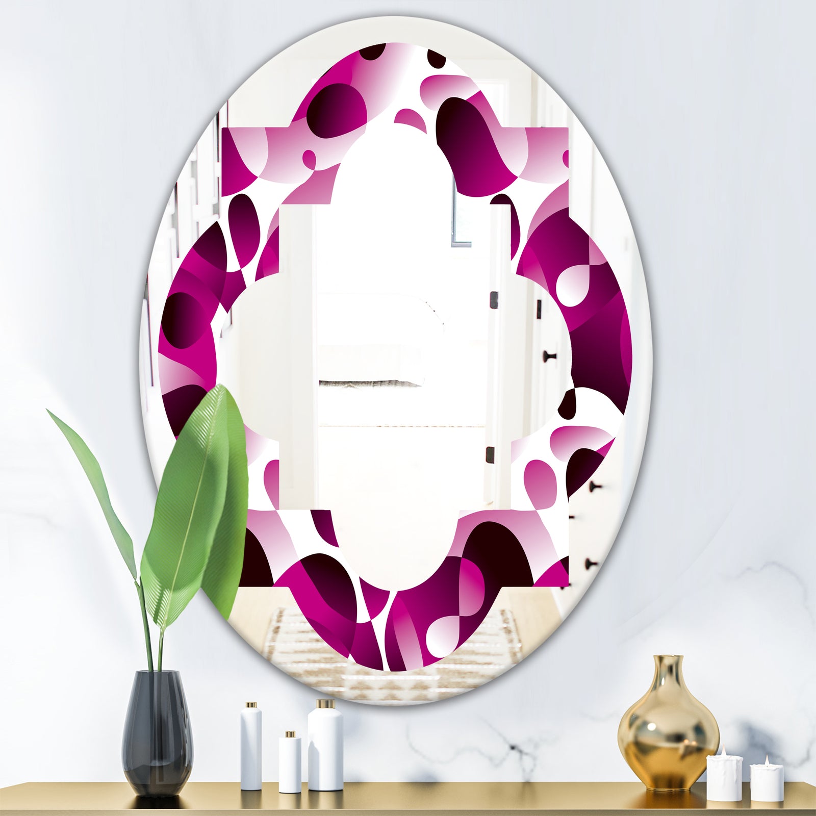 Abstract Design Retro Pattern VI - Cottage Round or Oval Wall Mirror - Quatrefoil