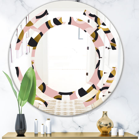 Circular geometric shapes retro pattern - Modern Round or Oval Wall Mirror - Space