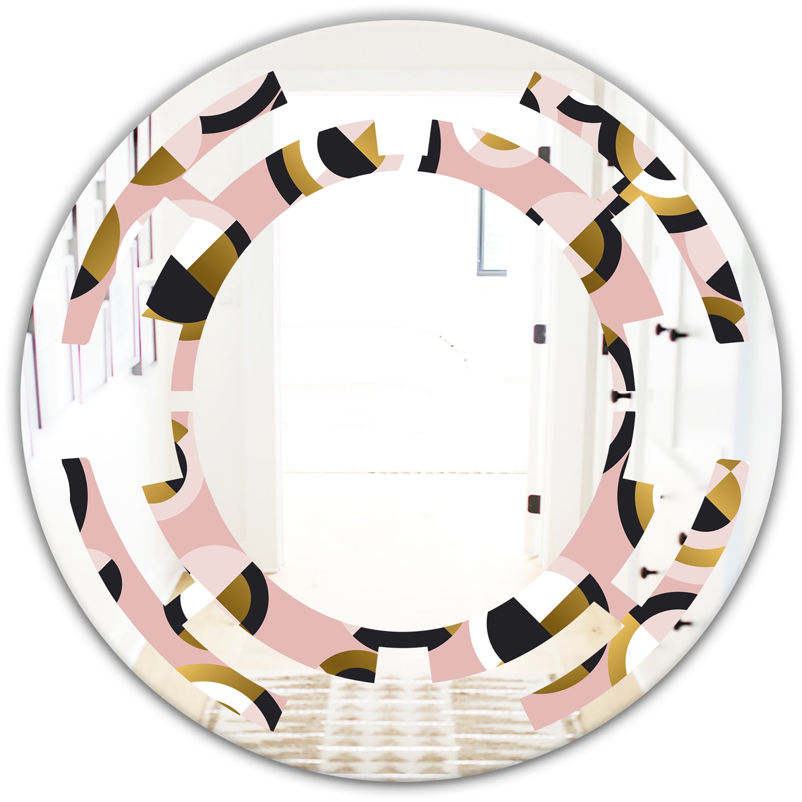 Circular geometric shapes retro pattern - Modern Round or Oval Wall Mirror - Space
