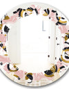 Circular geometric shapes retro pattern - Modern Round or Oval Wall Mirror - Leaves