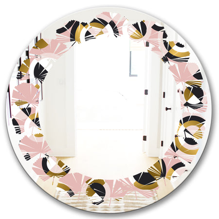 Circular geometric shapes retro pattern - Modern Round or Oval Wall Mirror - Leaves
