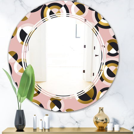 Circular geometric shapes retro pattern - Modern Round or Oval Wall Mirror - Triple C