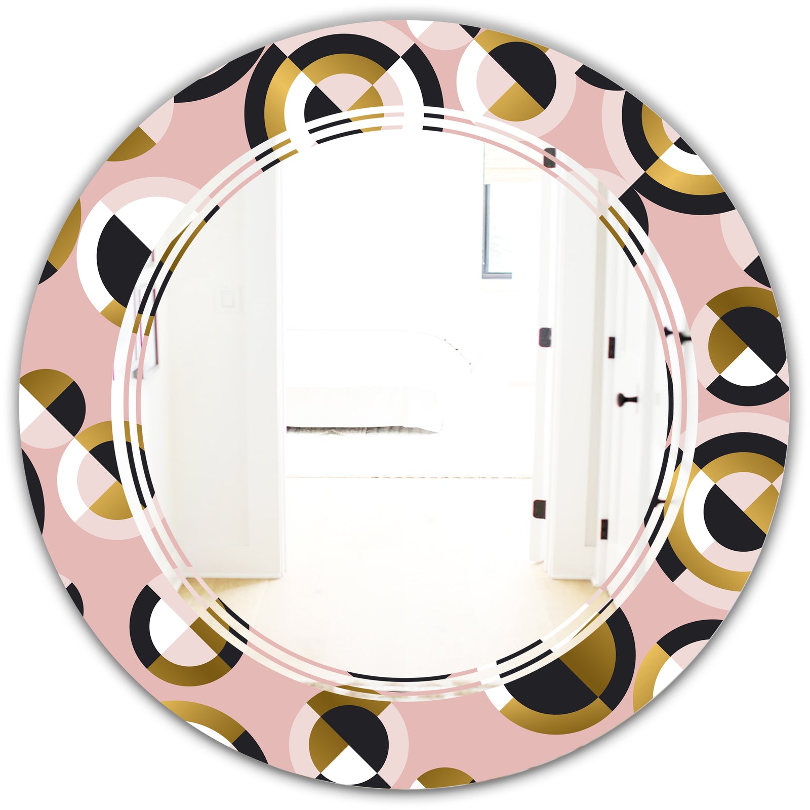 Circular geometric shapes retro pattern - Modern Round or Oval Wall Mirror - Triple C